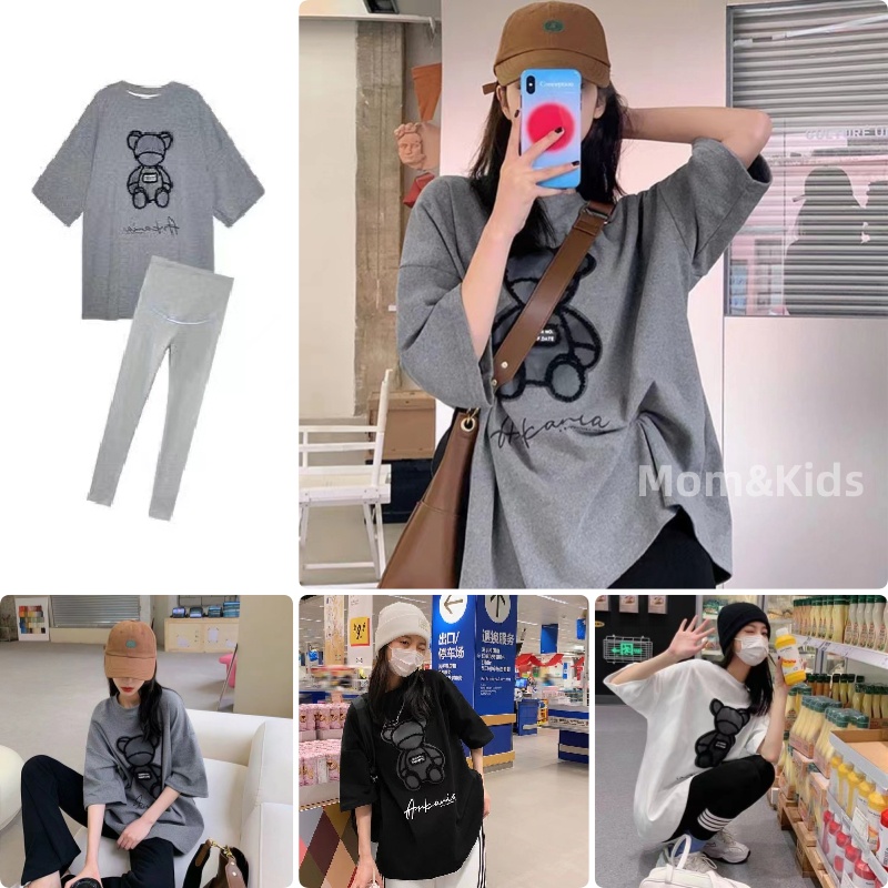 Mom&Kids Áo Thun Dáng Rộng In Hình Gấu Hàn Quốc Cho Phụ Nữ Mang Thai M-5XL
