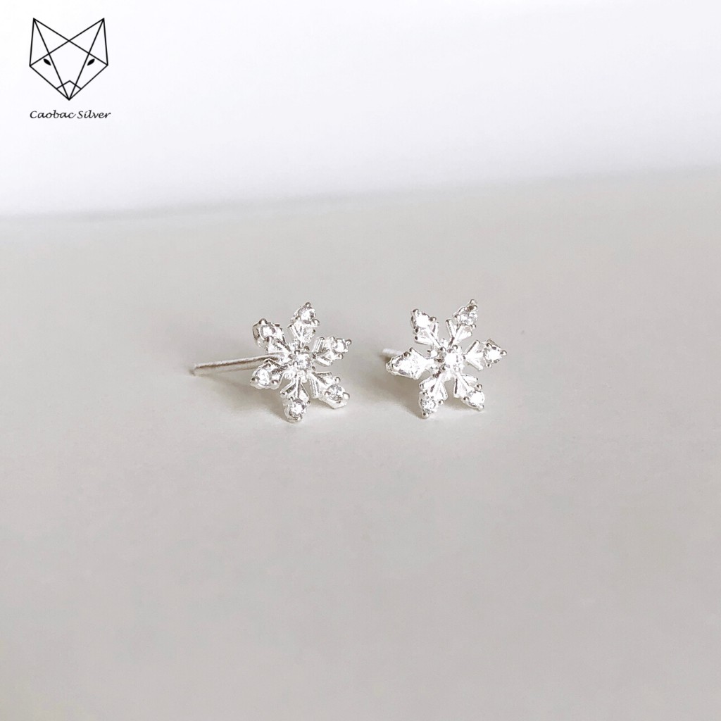 Khuyên Tai Bạc Việt Nam Cao Cấp Cho Nữ CaoBac Jewellery Nụ Hình Bông Hoa Tuyết Đính Đá Lấp Lánh, Dễ Thương