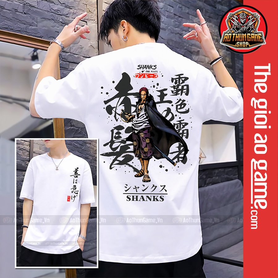 Áo one piece shanks tóc đỏ nam nữ Áo thun one piece shanks trắng form rộng unisex cotton co giãn thoáng mát TGAG 03