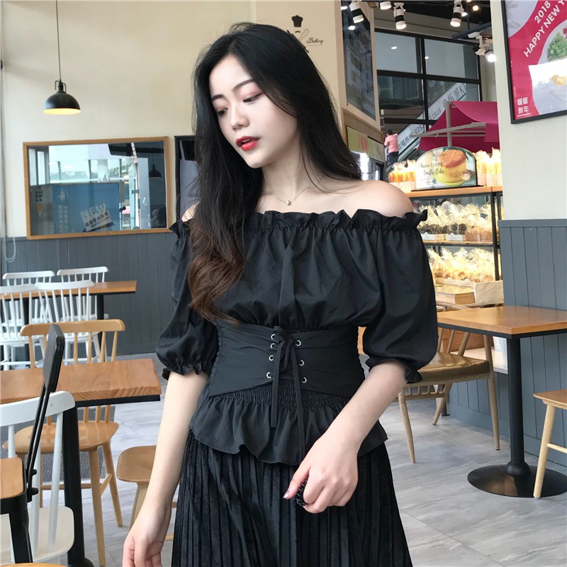 🌸Xả Có Hạn🌸Hàng Quảng Châu Độc Lạ🌸 Áo Trễ Vai Đen Thắt Đai Cá Tính 🌸Gợi Cảm Sang Trọng