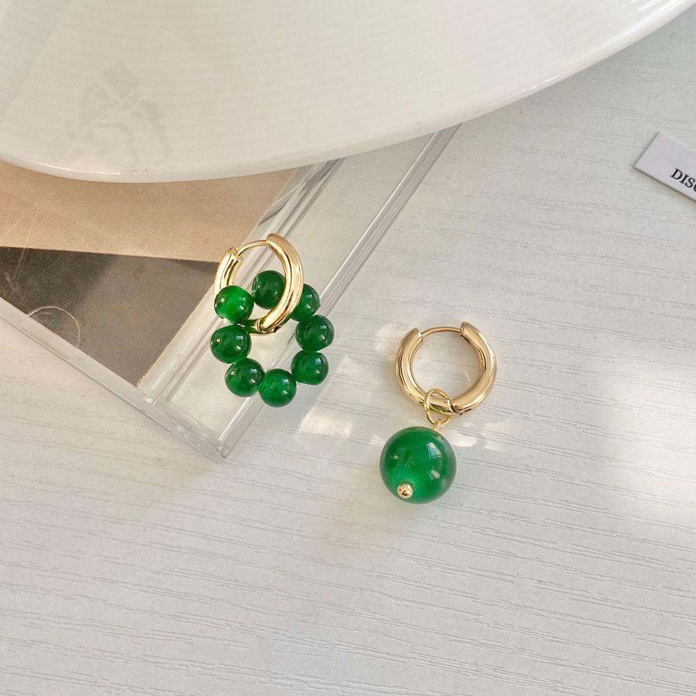 Bông Tai Dạng Vòng Đính Hạt Xanh Lá Phong Cách Cổ Điển Thời Trang Cho Nữ MXMUSTY