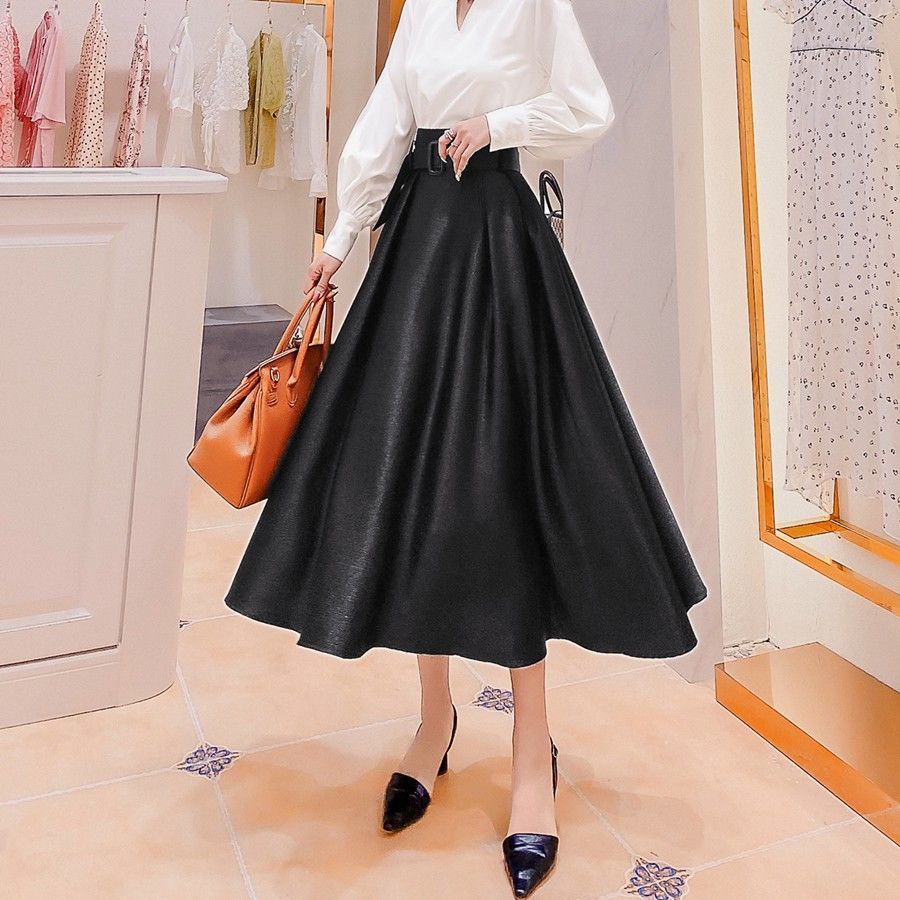 Chân Váy Dài Lưng Cao Dáng Chữ a Bằng Satin Màu Đen Phong Cách Retro Thời Trang Cho Nữ