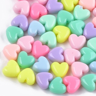 200pcs Acrylic Beads Heart Mixed Color 9.5x10.5x6mm Hole: 2mm