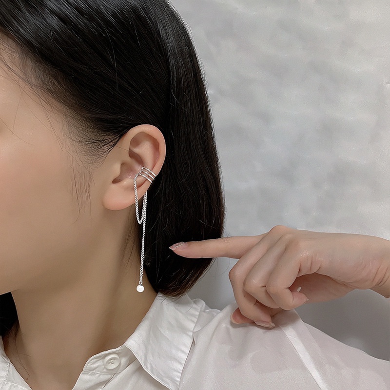 Khuyên tai bông tai kẹp vành tai không cần bấm lỗ dáng dài sợi mảnh hạt ngọc cá tính thời trang độc đáo KT-157