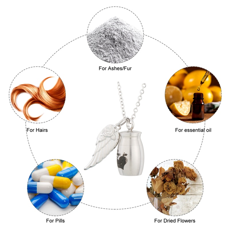 Vòng Cổ Thời Trang Mặt Hình Lọ Đựng Tro Và Cánh Thiên Thần Kỷ Niệm