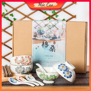 Bộ bát, bát sứ ăn cơm 12 món họa tiết hoa cúc phong cách Nhật dùng cho gia đình 4 người