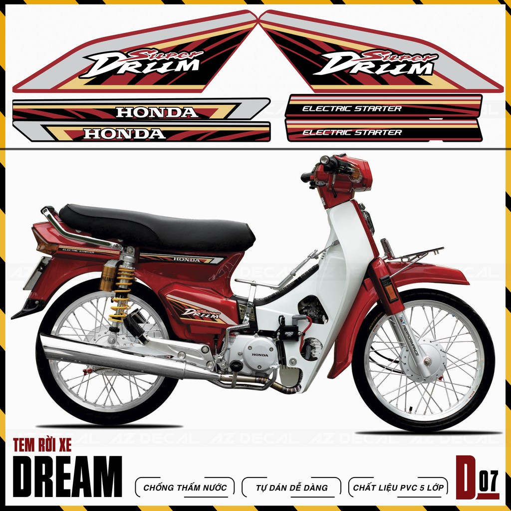 Tem Dream Chế Text Drum Super Cách Điệu | D7 | Dán Rời Xe Dream Thái, Việt Chất Liệu Co Giãn 4 Chiều Chống Nước, Bền Màu