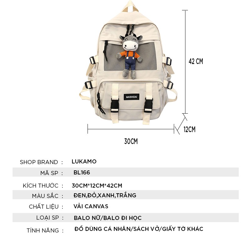 Balo nữ dễ thương đẹp đi học giá rẻ thời trang cá tính cute LUKAMO BL166 ( không có mowsc khóa gấu )