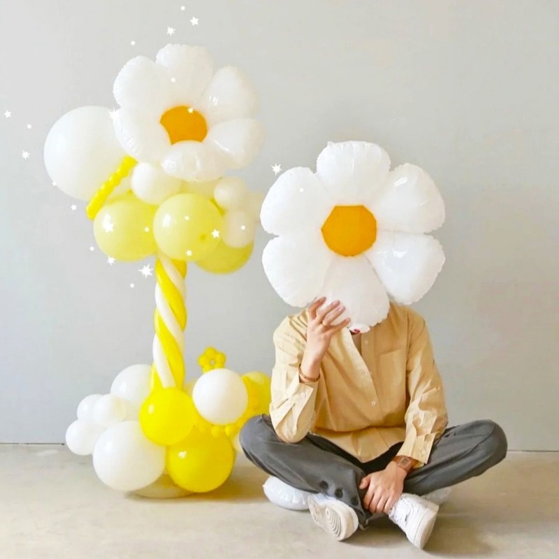 Bong Bóng Lá Nhôm Hình Hoa Cúc Trắng Nhiều Kích Cỡ Trang Trí Tiệc Sinh Nhật/Tiệc Cưới