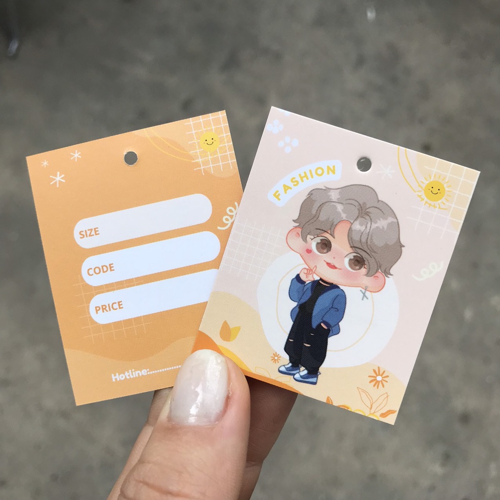 100 cái Tag Quần Áo, Mác Treo Quần Áo, Thẻ Treo Thời Trang nam, fashion baby, Size 4x5.4cm Có Đục Lỗ , Chất Liệu C300 m3