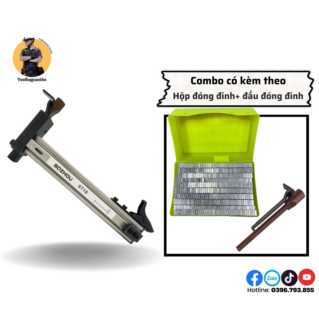 Bộ dụng cụ đóng đinh thủ công ST18 kèm hộp đinh và đầu búa đóng đinh