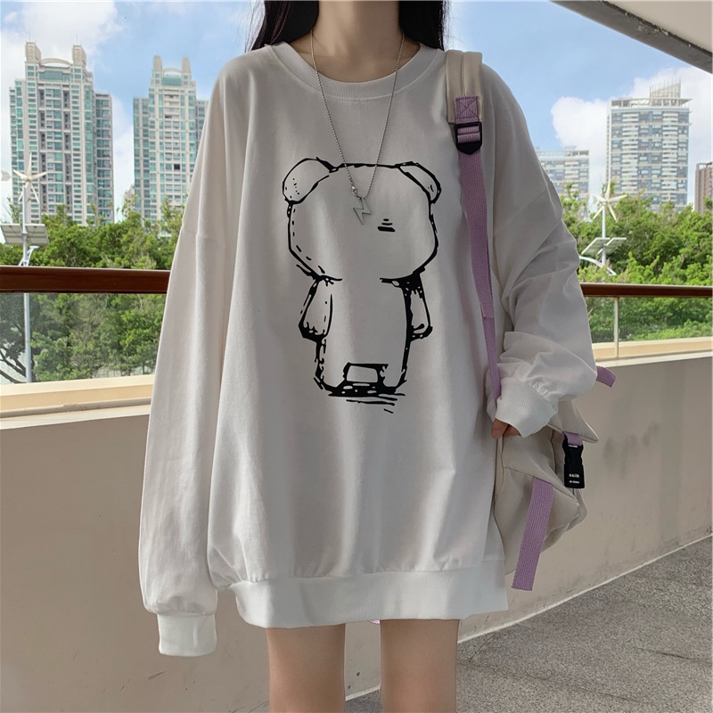 NRVP Áo hoodie tay dài dáng rộng phong cách hàn quốc cho nữ