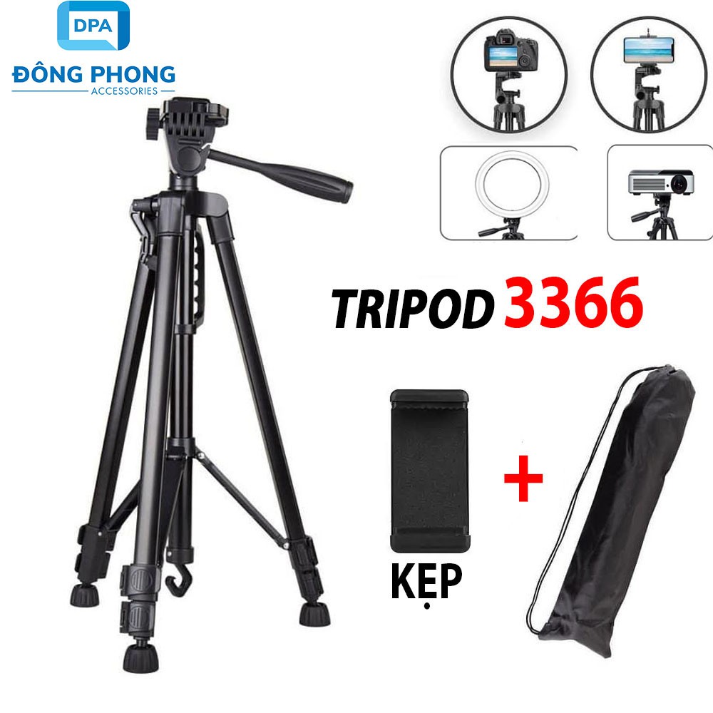 Tripod 3 Chân 3366 Cho Máy Ảnh, Điện Thoại Cao Cấp