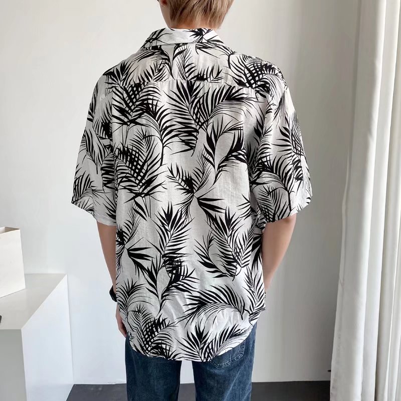 Áo Sơ Mi Nam Tay Ngắn Có Cổ Họa Tiết Lá Cây Size M-3XL