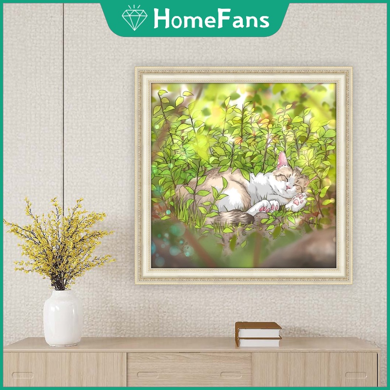 Bộ Tranh Đính Đá 5D Tự Làm 30x30cm / 40x40cm / 50x50cm Hình Mèo Con Đáng Yêu