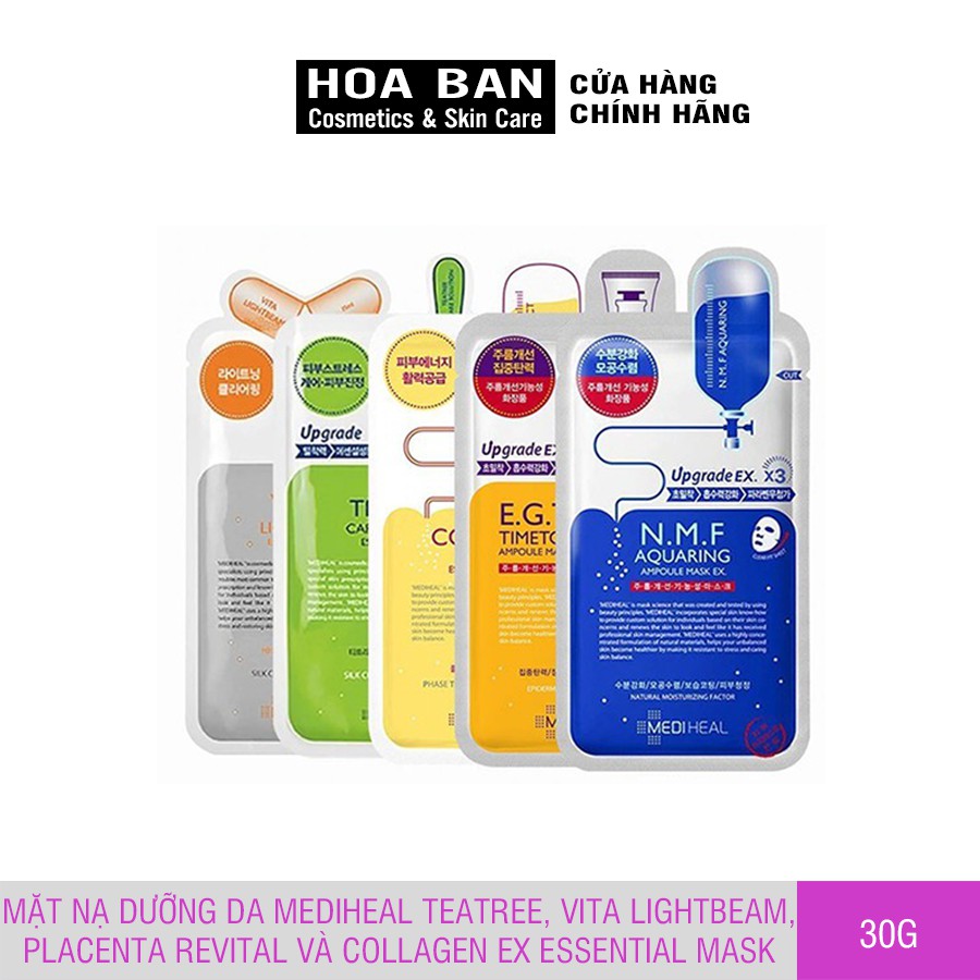 Mặt nạ dưỡng da Mediheal Teatree, Vita Lightbeam, Placenta Revital và Collagen EX Essential Mask 24ml - Hoa Ban Cosmetic