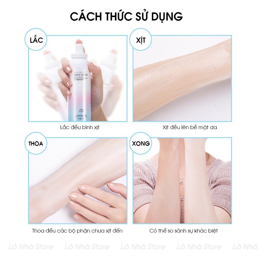 Bình xịt dưỡng ẩm làm trắng nâng tone da hỗ trợ chống nắng Maycreate, chai sịt lên tông body, da mặt khi makeup lọ 150ml