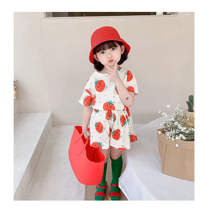 Set Váy Họa Tiết Cà Chua Cho Bé Gái
