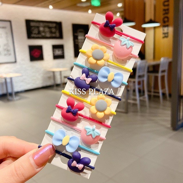 SET 10 DÂY BUỘC TÓC HOA QUẢ HOẠT HÌNH MIX NHIỀU MÀU | VIDEO THẬT | KISS PLAZA