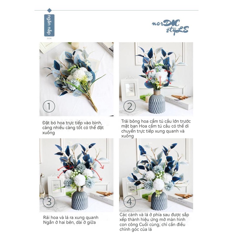 Sắp xếp nhà ở Bình Hoa Giả trang trí phòng khách cắm sẵn để bàn full hoa và chậu - Set gồm bồ công anh lụa và lá điểm