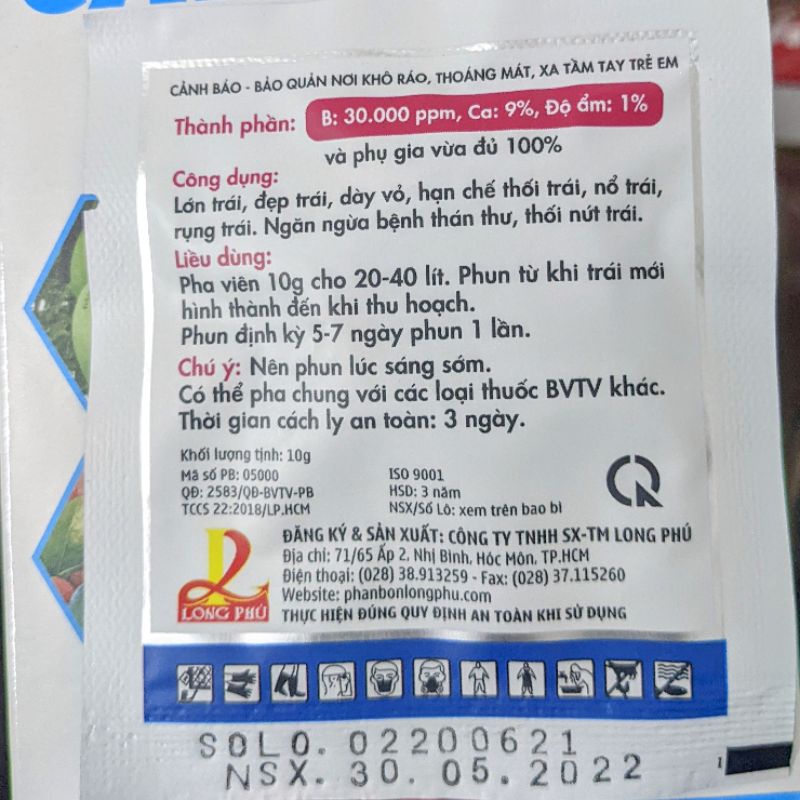 Viên sủi vi lượng Canxi bo . Hạn chế nứt trái, thối trái, dày vỏ, đẹp mã, Sản phẩm cao cấp của Long Phú