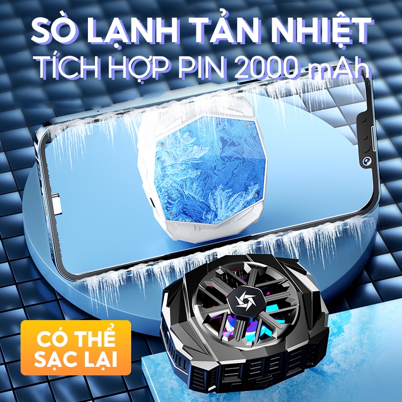 Quạt tản nhiệt điện thoại sò lạnh Ber Shield SL03 pin 2000 mAh chơi game làm mát bằng chip bán dẫn IOS Android led RGB