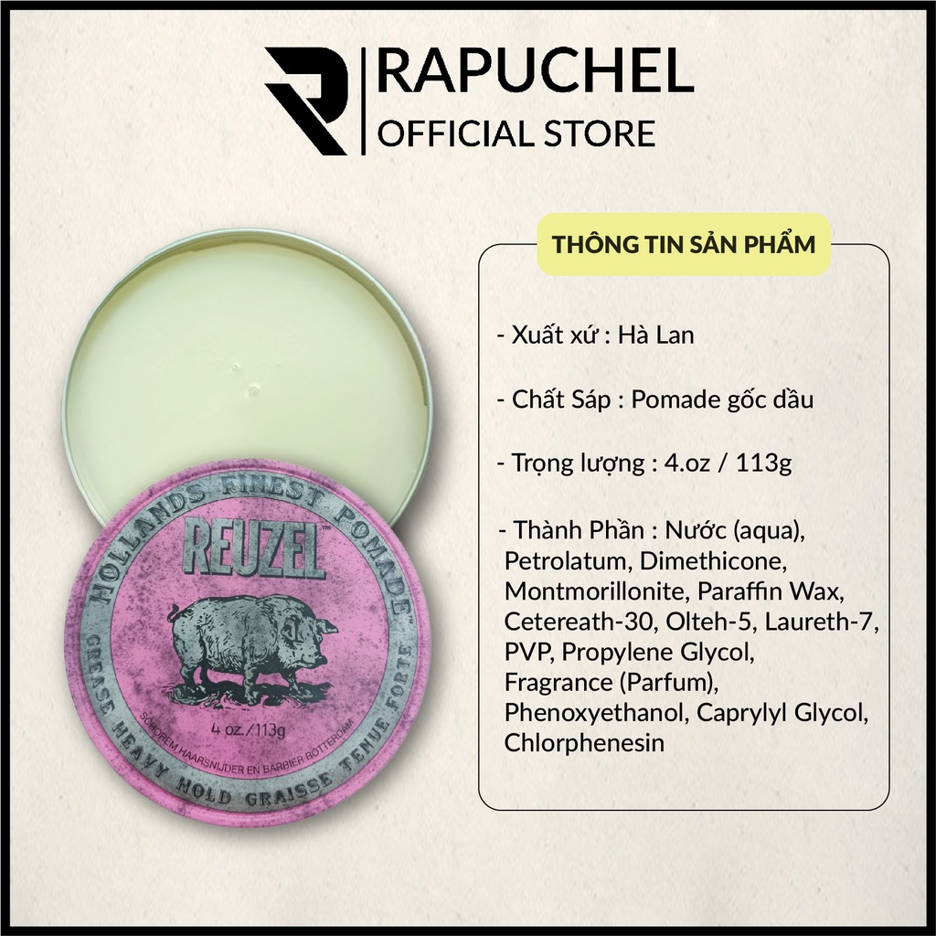 Sáp vuốt tóc nam Reuzel Pink Pomade thơm giữ nếp Rapuchel Store RH01