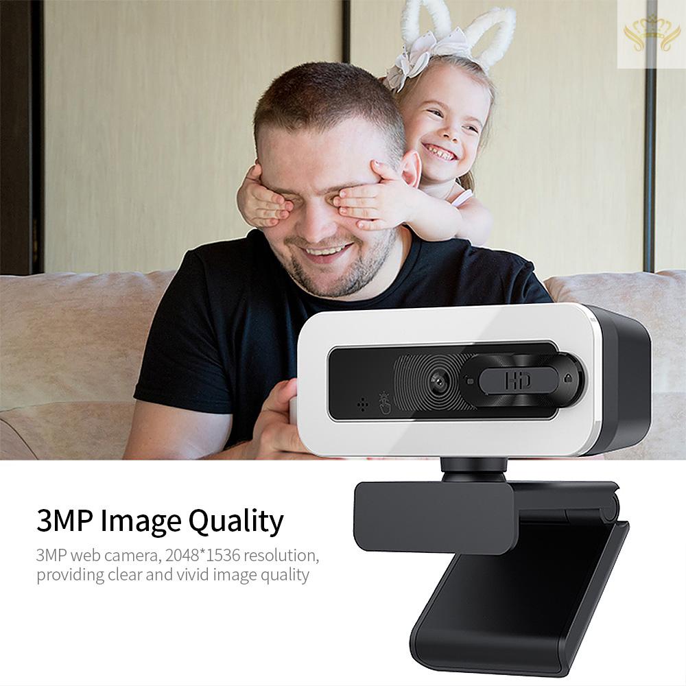 New  3MP Auto Focus USB Webcam Driver-free Web Camera with Noise Reduction Microphone Privacy Cover for Video Chat Online Conference