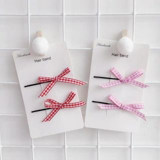 Kẹp tóc mái, kẹp tăm ghim tóc đính nơ caro dễ thương