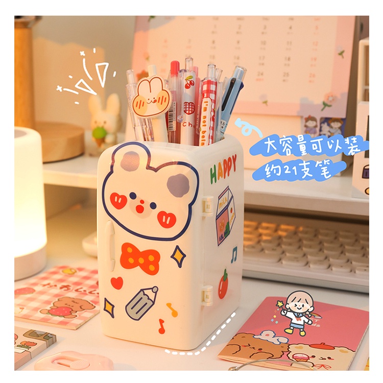 Hộp đựng bút để bàn hình tủ lạnh mini ngộ nghĩnh kèm sticker ngẫu nhiên, Hộp bút dễ thương đa năng tiện dụng TIHI