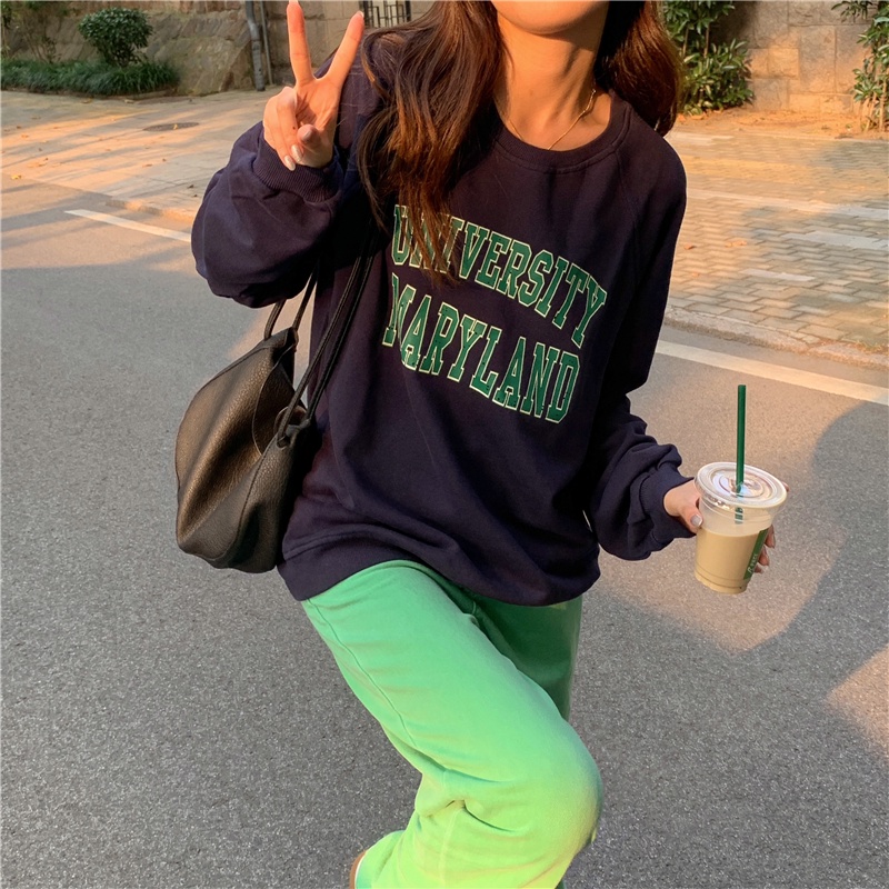 SUXI Áo Sweater Thể Thao Cổ Tròn Tay Dài In Chữ Thời Trang Xuân Thu Cho Nữ