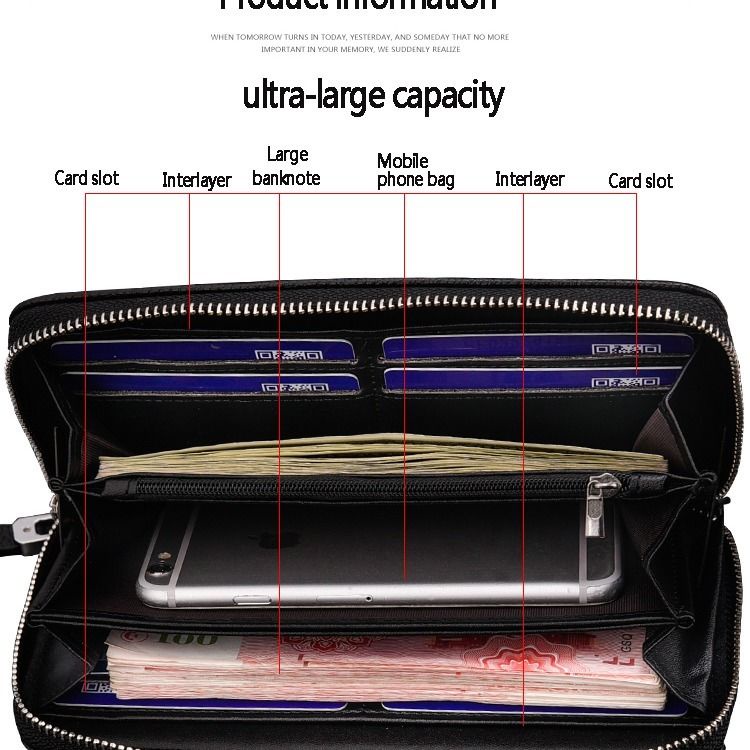 Ví dài cầm tay có khóa kéo đựng thẻ / điện thoại thanh lịch đơn giản cho nam