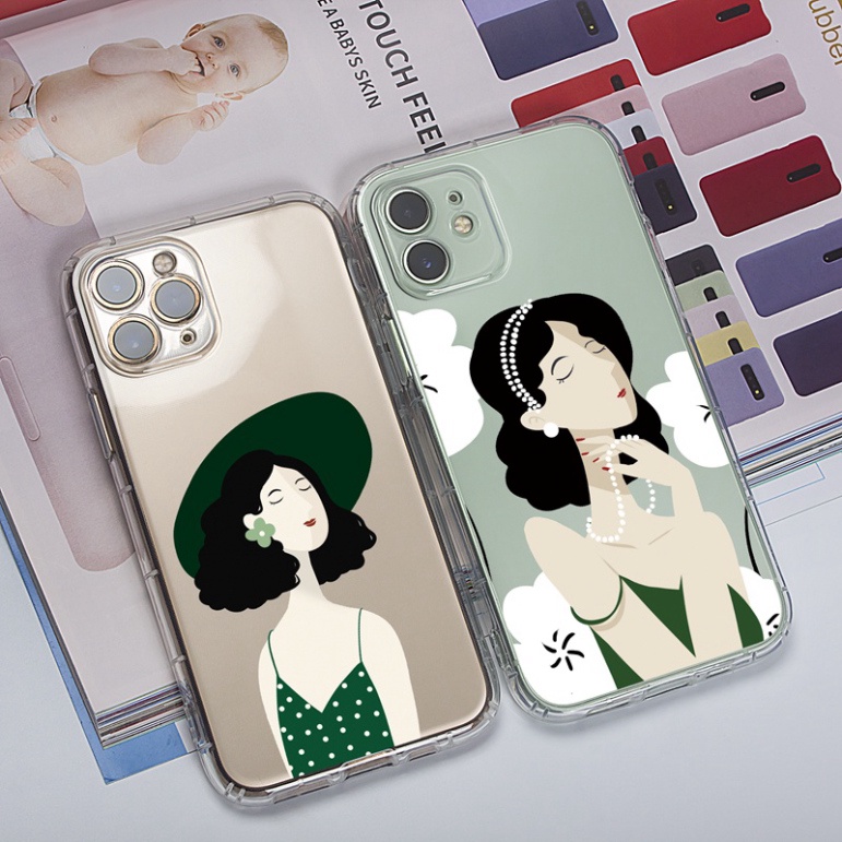 Ốp lưng iphone 6, 6s plus, 7 8 Plus, X, XS, XR, XSMAX, 11, 12, 13 PROMAX TRONG SUỐT CÔ GÁI NÓN XANH, ÁO XANH PKVN