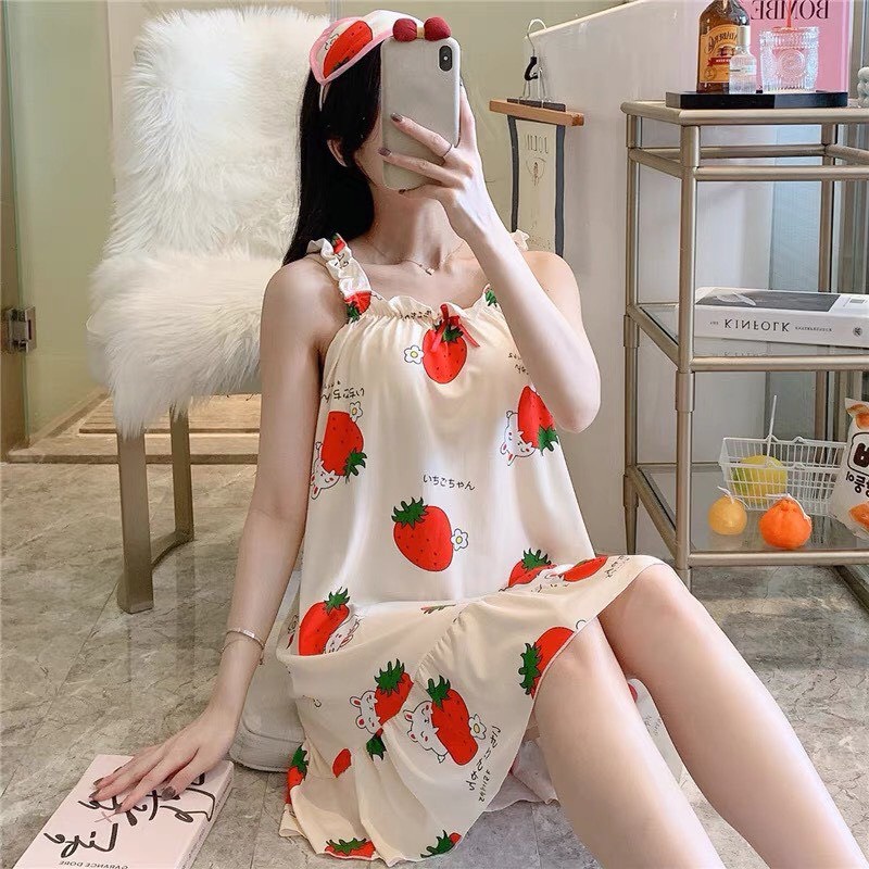 Đầm ngủ -  váy ngủ nữ 2 dây cao cấp chất thun mềm mại thoáng mát siêu xinh V2D88