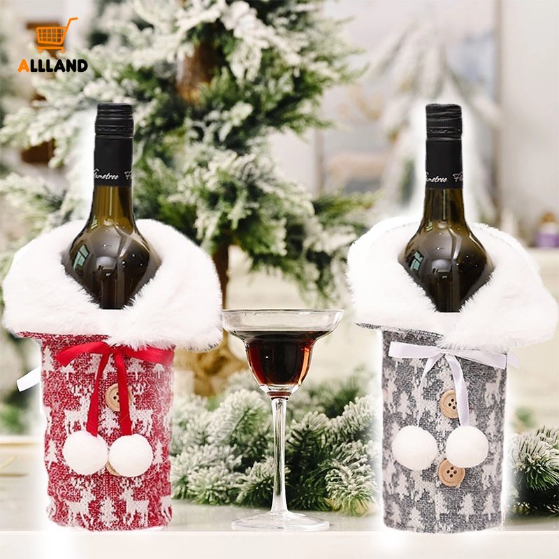 Vỏ Bọc Chai Rượu Bằng Vải Dệt Kim Họa Tiết Giáng Sinh Tinh Tế Chống Bụi Trang Trí Bàn Tiệc