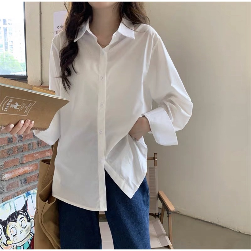 Áo Sơ Mi Trơn Dài Tay Nam Nữ Unisex Form Rộng ( 2 màu Đen , Trắng )
