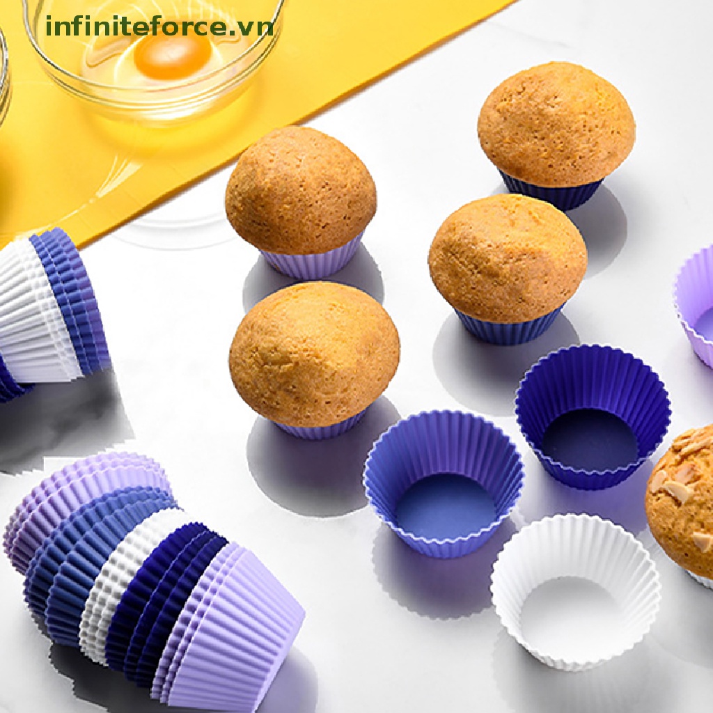 Set 12 / 24 Khuôn Silicon Làm Bánh Muffin Hình Tròn Có Thể Tái Sử Dụng