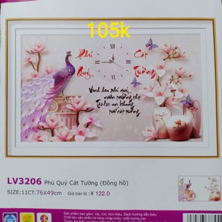 Tranh thêu chữ thập (KHO SỈ) đồng hồ phú quý cát tường LV3206-76x49cm