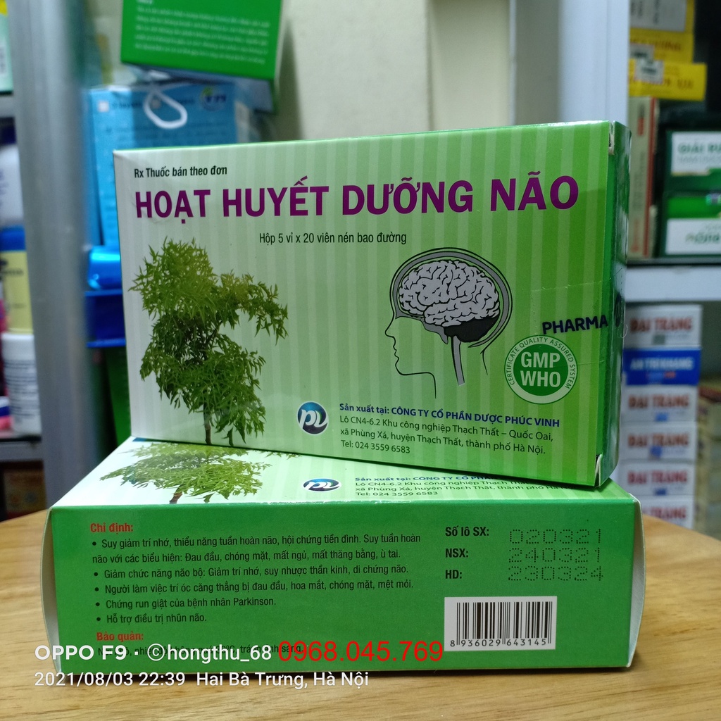 Hoạt huyết dưỡng não Phúc Vinh hộp 100 viên