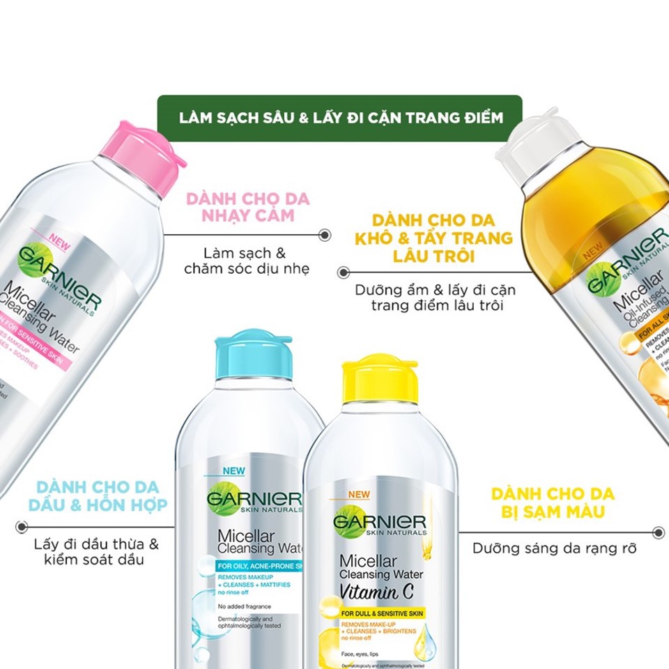 Nước Làm Sạch &amp; Tẩy Trang Garnier Micellar Cleansing Water Cho Da Dầu &amp; Da Mụn 400ml