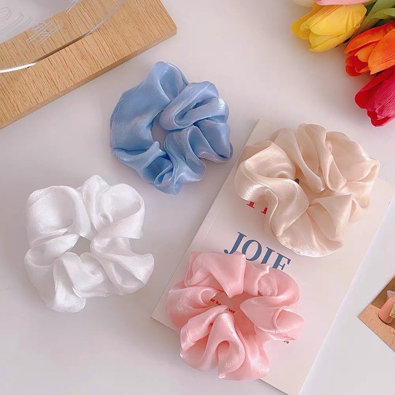 Dây Cột Tóc Lalila Vải Scrunchies Nhũ Lấp Lánh Bản To Cao Cấp Phong Cách Cổ Điển Pháp DC15