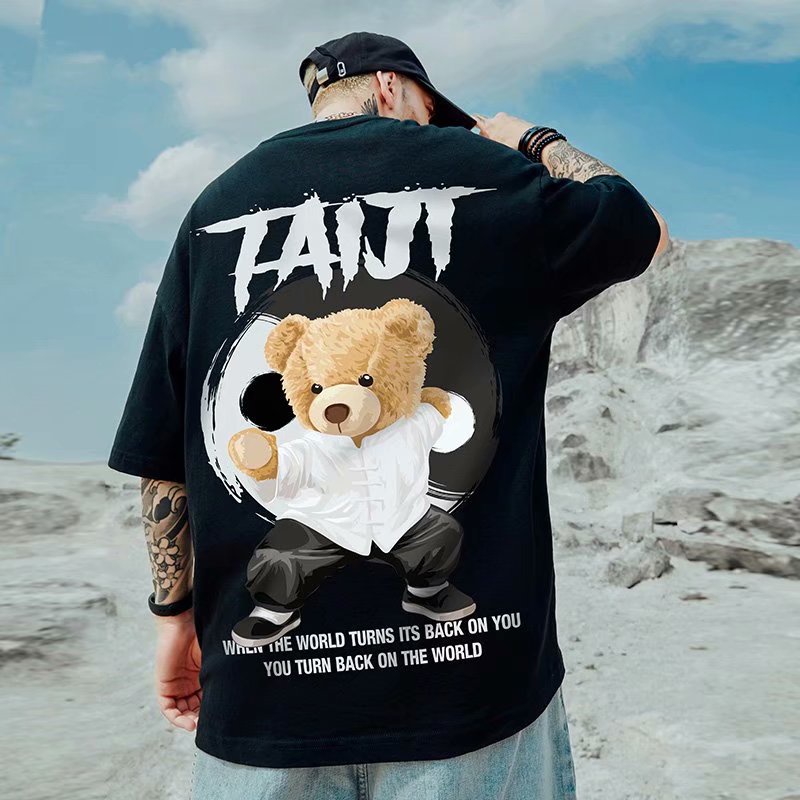 Áo Thun Tay Ngắn Cổ Tròn In Hình Gấu Hoạt Hình Phong Cách Harajuku Nhật Bản Thời Trang Mùa Hè Cho Nam Và Nữ