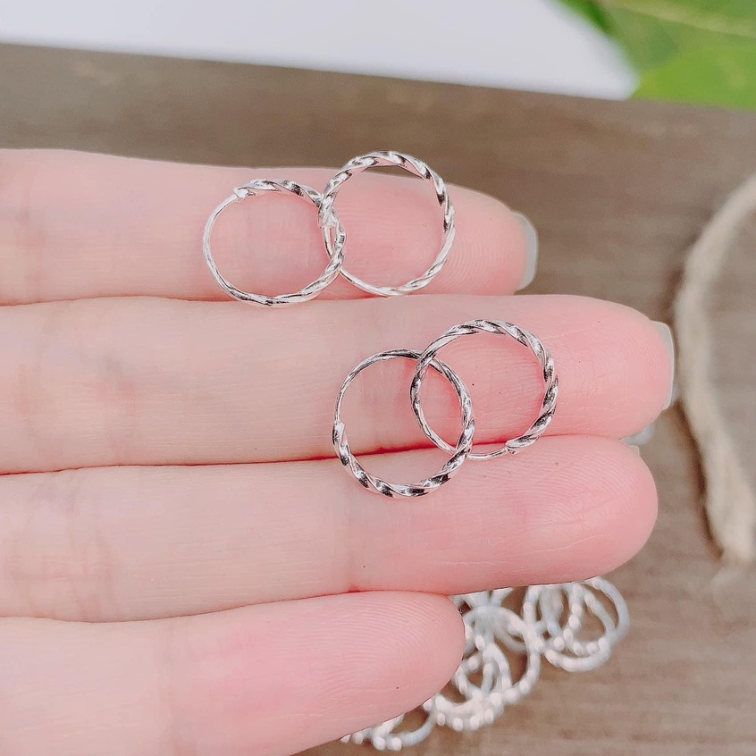 Set Combo 3 Đôi Khuyên Tai Bạc Ta CaoBac Silver Cho Nam Nữ Basic Unisex Hình Tròn Xoắn