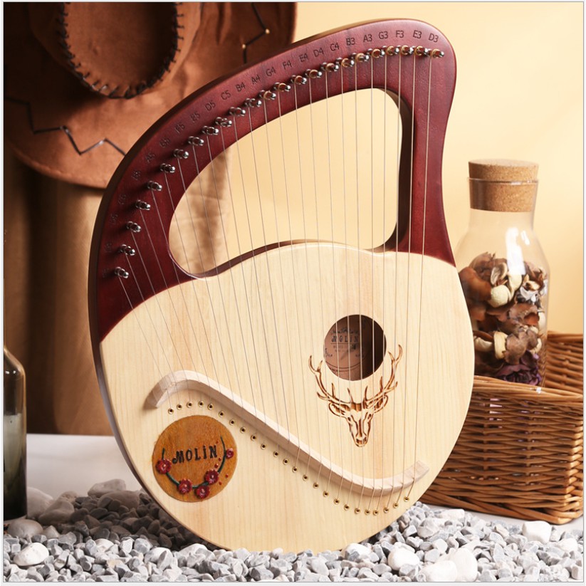 [LYRE 24 DÂY] Đàn Lyre 24 dây /21 dây Lyre Harp Molin-MM1993 Đỏ Đô tặng cây chỉnh dây, phím gãy đàn, khăn lau