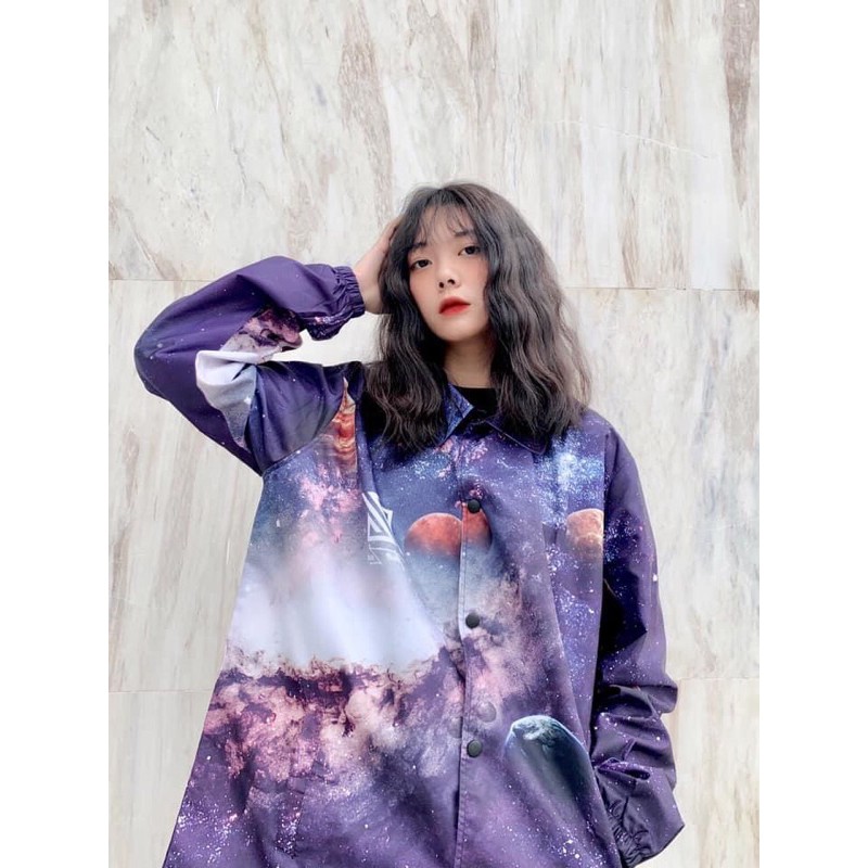 Áo Jacket Dù 3D SPACE GALAXY Nút Bấm Unisex Cổ Sơmi Ảnh Thật