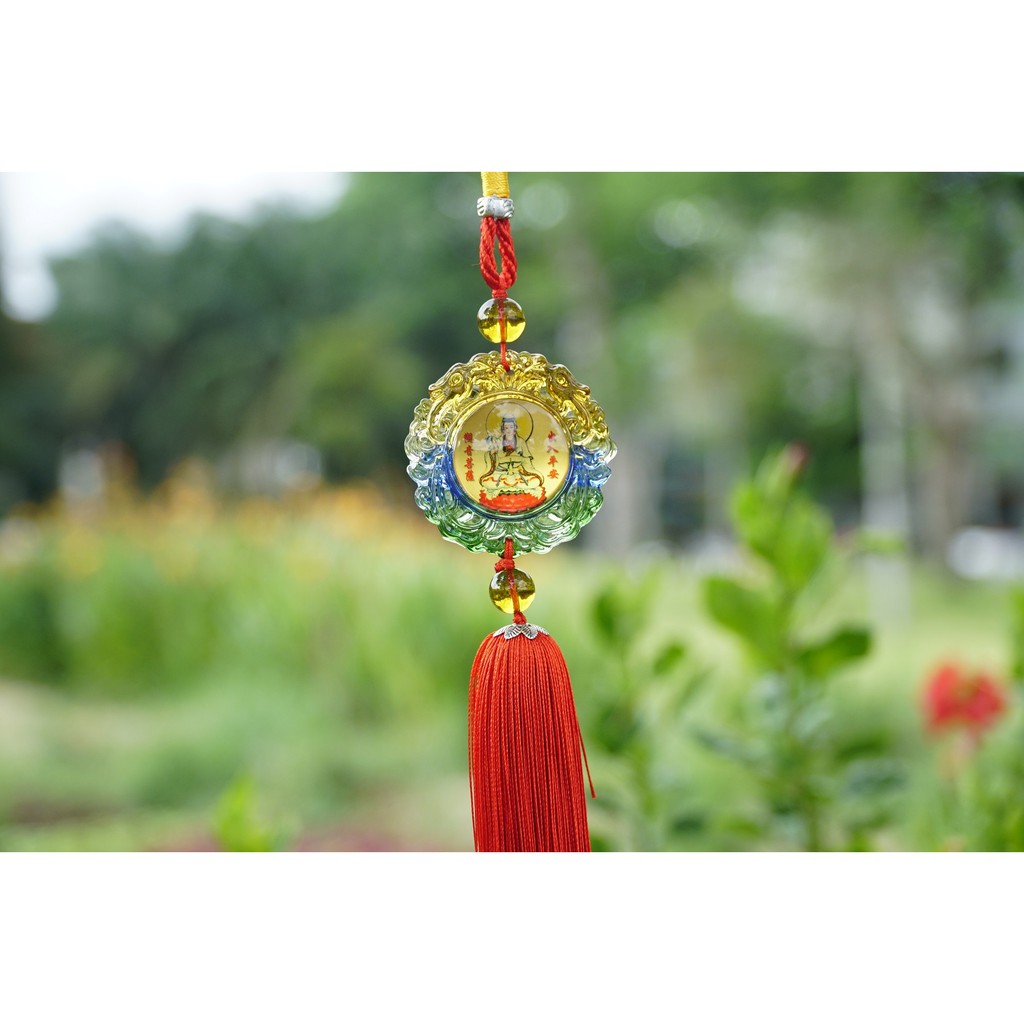 Dây treo phong thủy xe Quan Âm Bồ Tát ngũ sắc tròn bình an - Treo xe đẹp