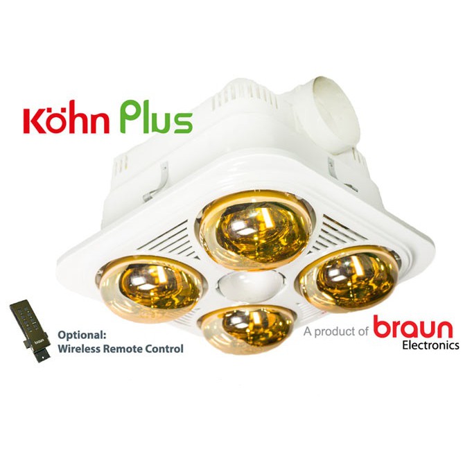 Đèn sưởi nhà tắm Braun BU04R - 4 bóng âm trần + điều khiển