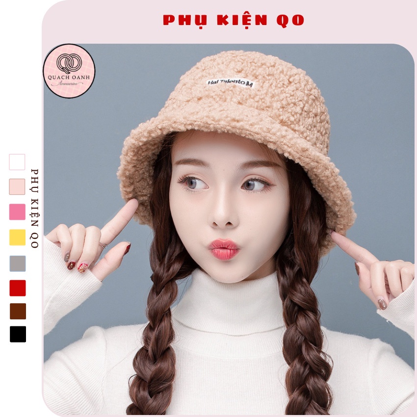 Mũ bucket -Mũ lông cừu -Nón len -Nón lông cừu -phong cách Hàn Quốc mềm mại siêu hot thời trang phong cách siêu cute