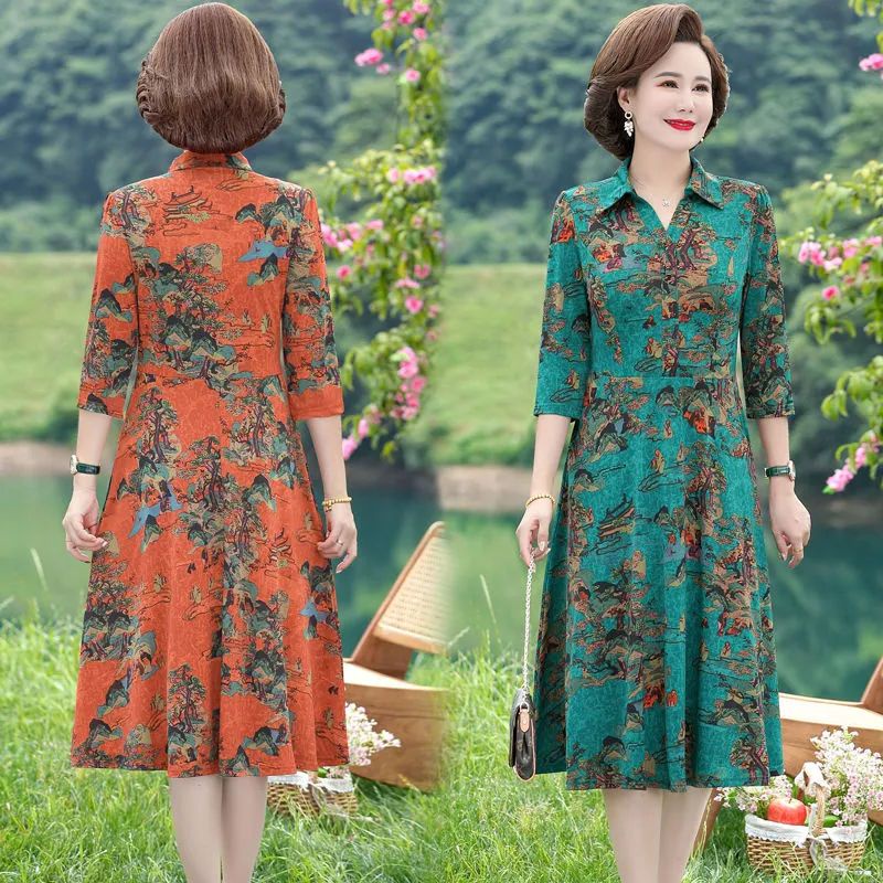 Hàng Có Sẵn Giao Hàng Ngay Lập Phương#Đầm Dài Qua Gối Dáng Ôm Phong Cách Phương Tây Thời Trang Mùa Thu Cao Cấp Dành Cho Nữ Trung Niên 8 / 6yy