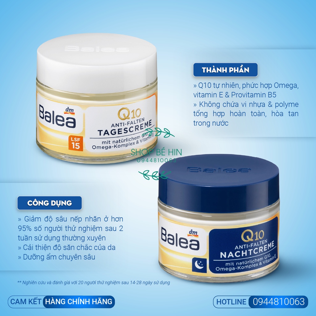 Kem Dưỡng Da và Serum Balea Q10 Anti Falten và Q10 Energy 24h Chống Lão Hóa ngày đêm 50 ml, Hàng Đức chính hãng